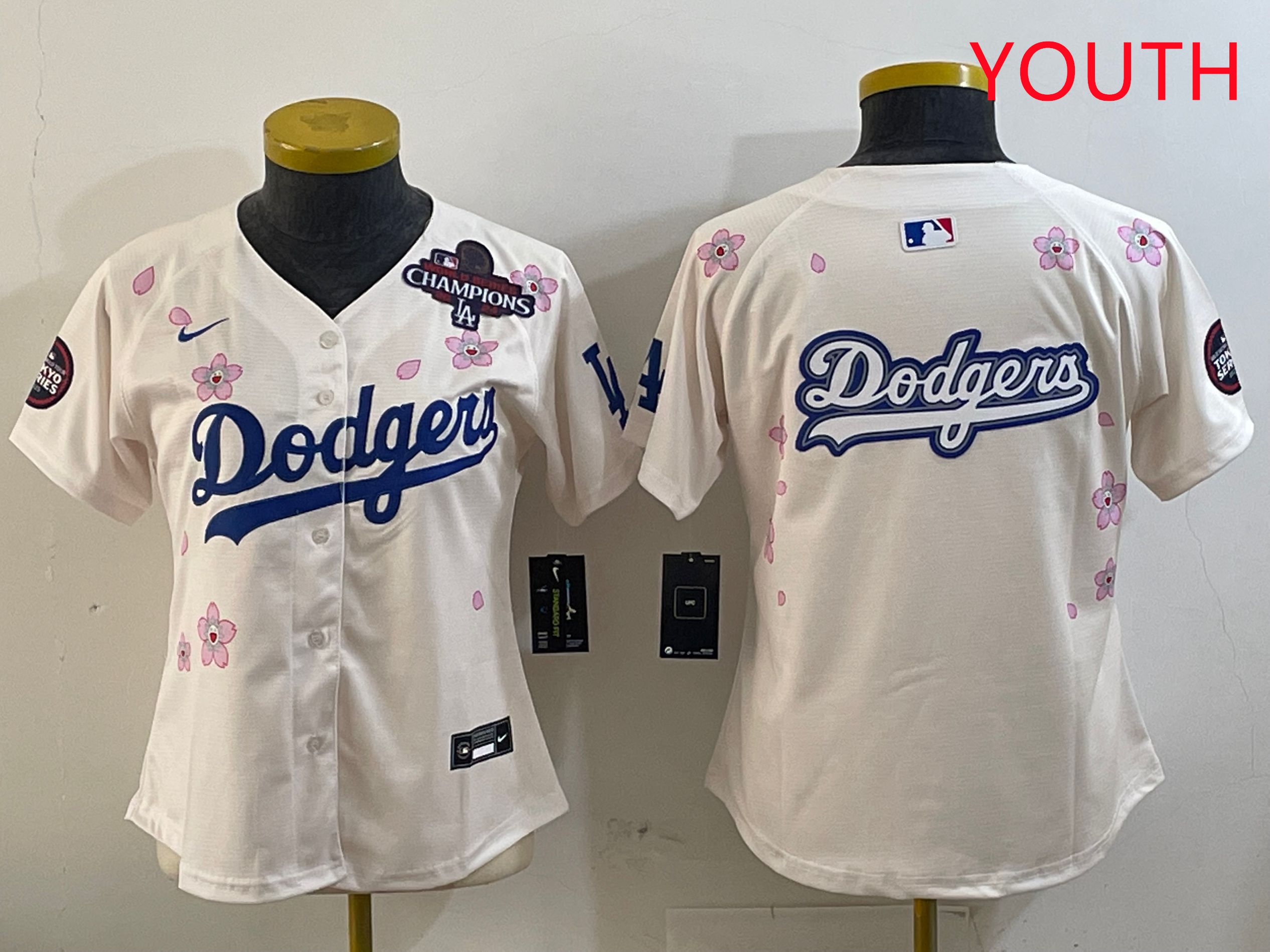 Youth Los Angeles Dodgers Blank Cream Sakura Edition 2025 Nike MLB Jersey style 14->youth mlb jersey->Youth Jersey